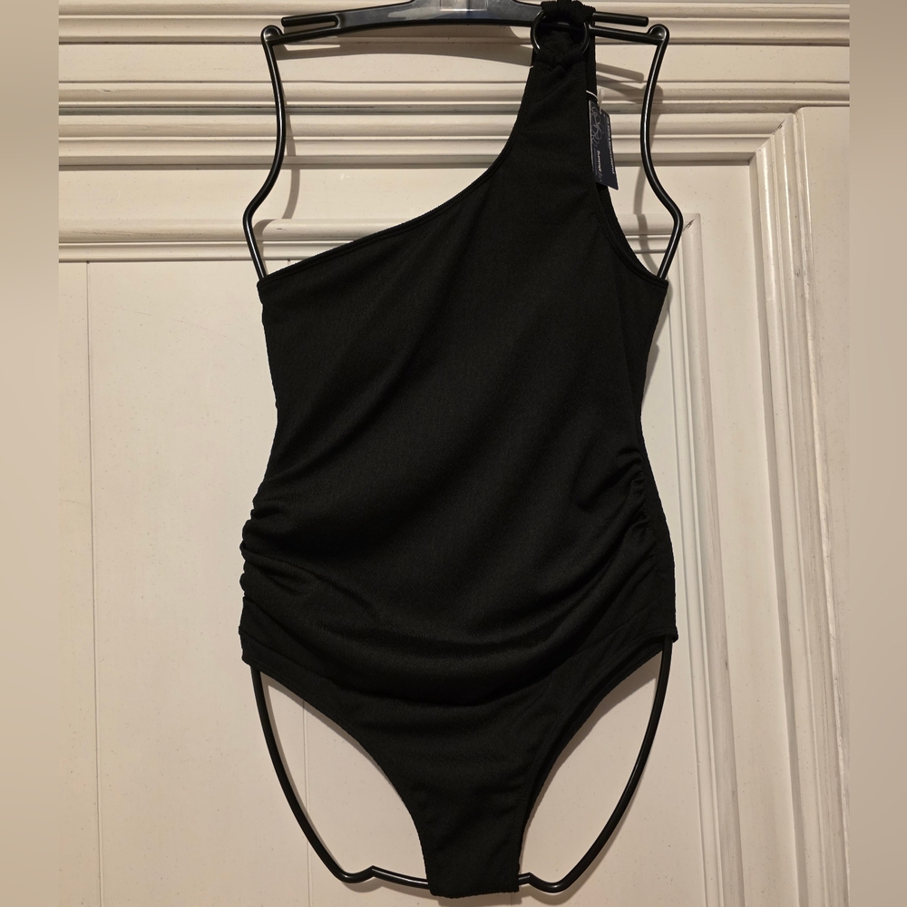 Summer Mae Maternity Swimsuit One Piece One Shoulder Ribbed Small - Picture 2 of 8